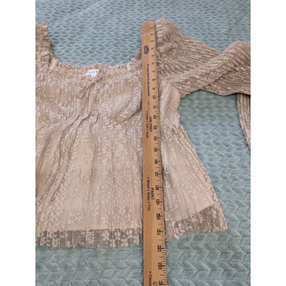 Forte Lace Smocked Babydoll Top XL Boho Cottagecore Balloon Sleeve Beige - Picture 9 of 12